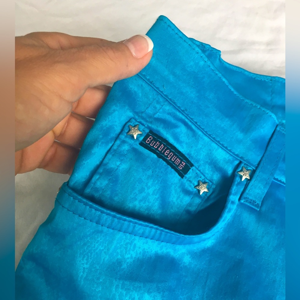 RARE vintage teal satin snakeskin look bubblegum pants